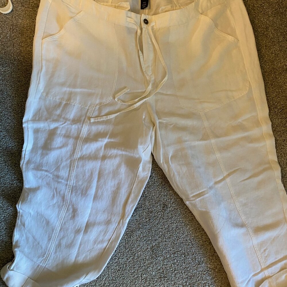 Lane Bryant Linen Blend Pants Drawstring High Rise Wide Leg Cropped